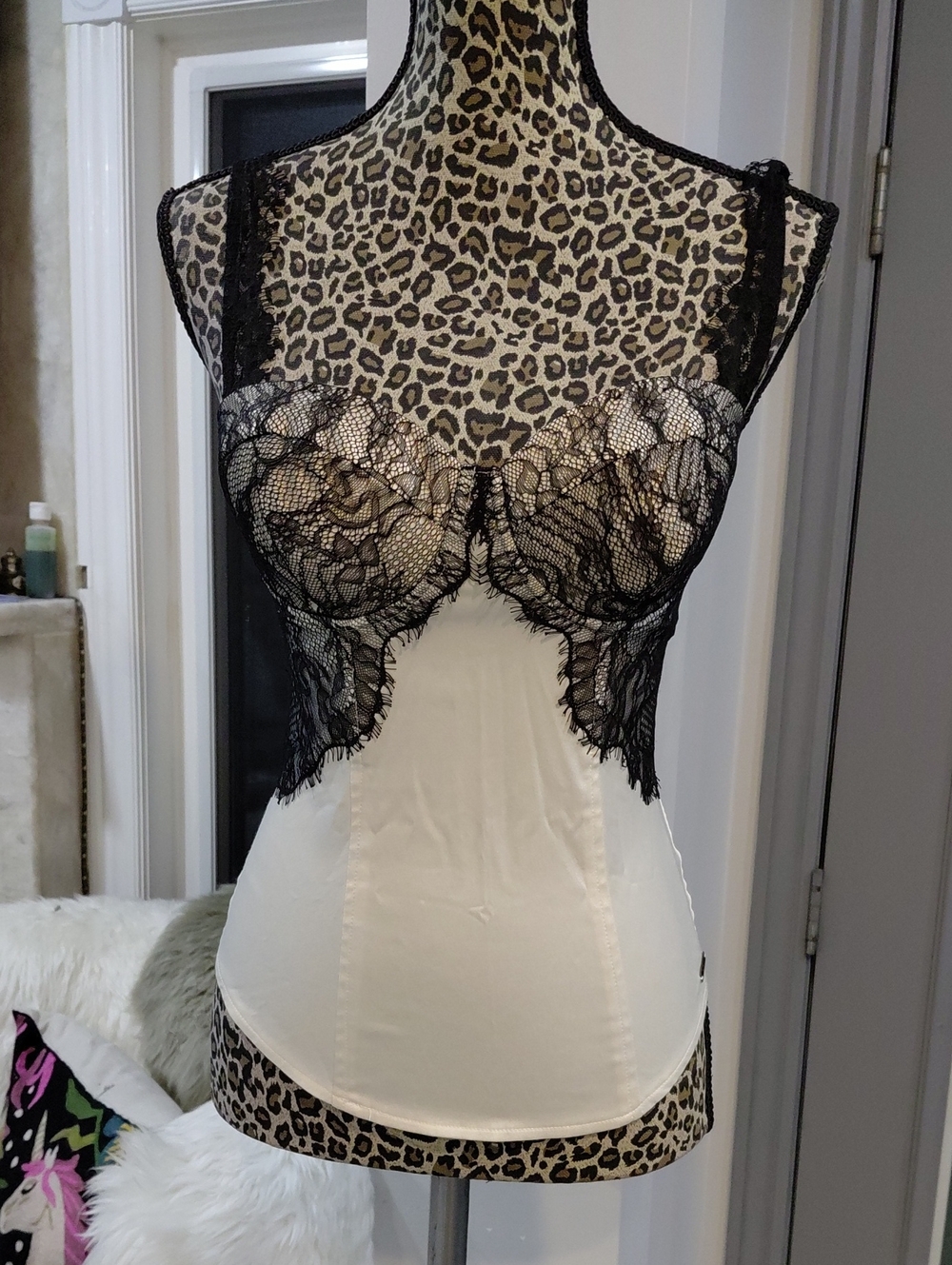 Guess White Camisole Corset with Black Lace Trim